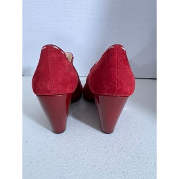 "FRANCO  SARTO" Mary Jane Red Suede Dorothy Oz Wedge Heel Rockabilly Swing - Picture 8 of 16